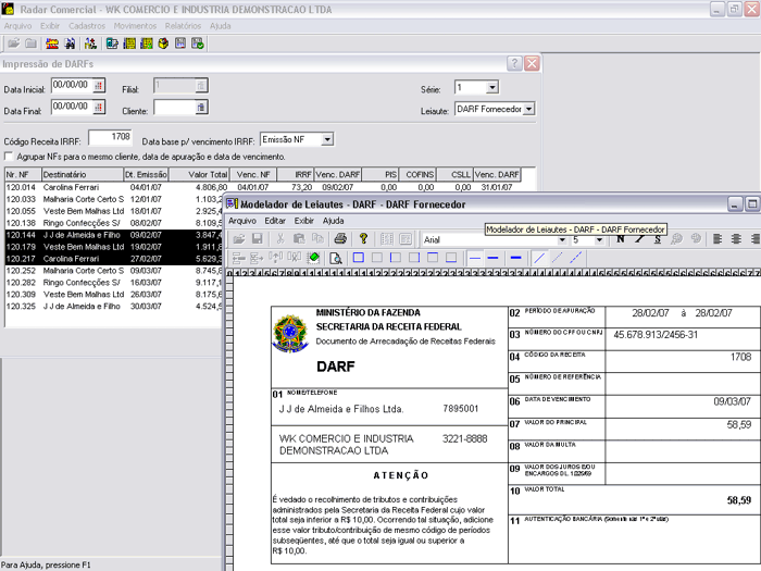Impressão de DARFs