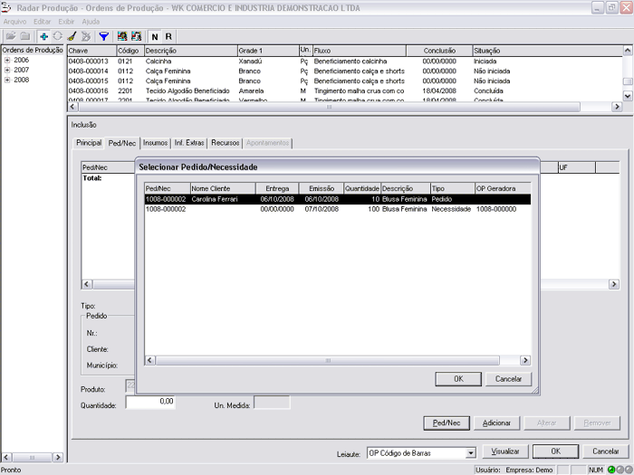 Avaliação de prioridade de ordem de produção por produto