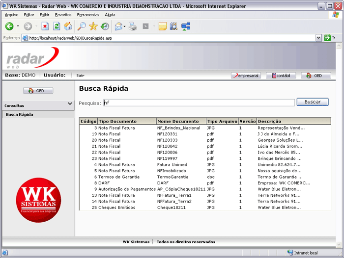 Pesquisa de documentos via Web