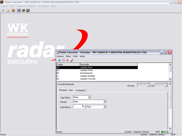 Definição de fórmulas conforme necessidade da empresa com possibilidade de verificação de resultado em outra moeda