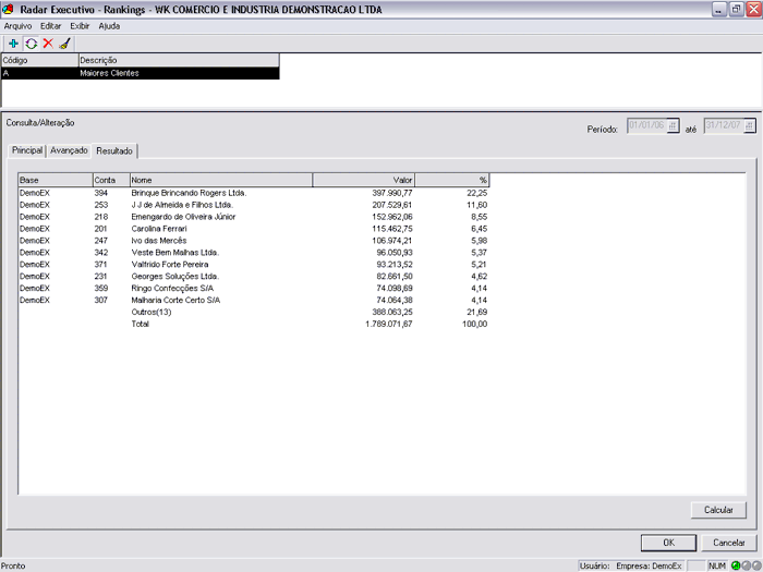 Verificação de rankings de uma única conta ou de determinados grupos de contas