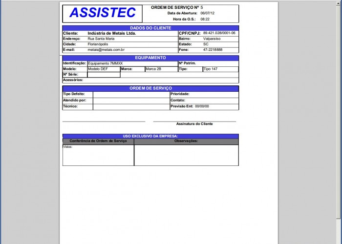 Relatório Assistência Técnica